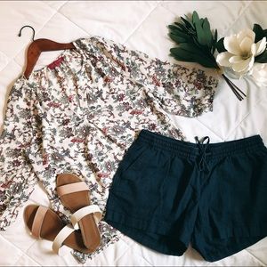 Rose & Thyme Patterned V-Neck Blouse, 3/4 Sleeves